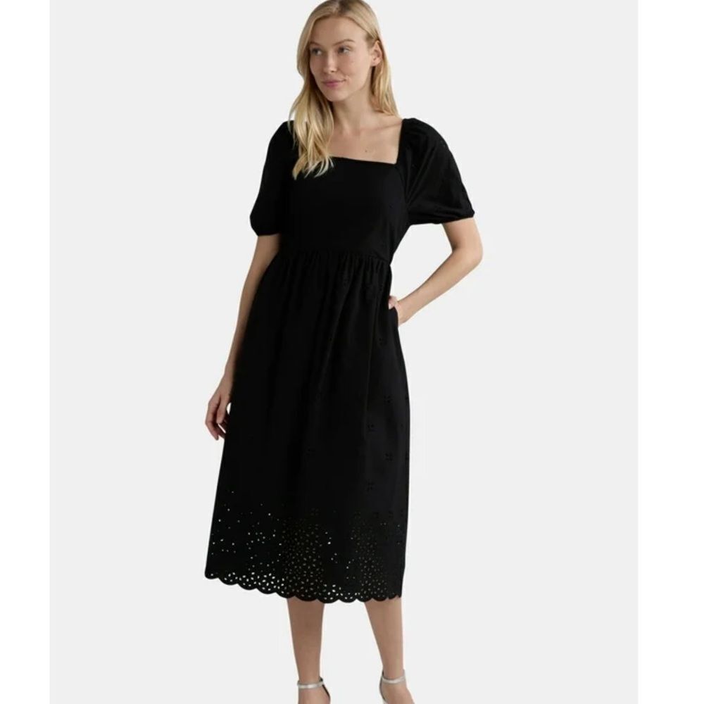 Time & Tru Eyelet Black Midi Dress Sz S